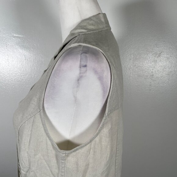 Christopher & Banks Vest Women's 6 Beige Linen Pockets Notch Lapel Button Front - Picture 7 of 15